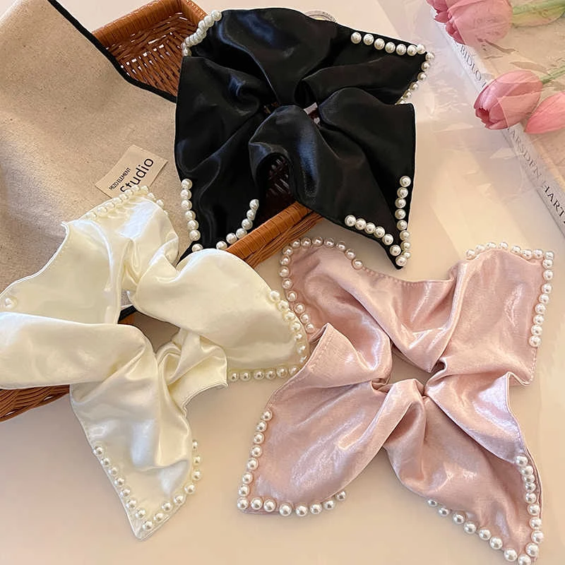 法式超大号珍珠方巾大肠发圈女气质扎头发皮筋低马尾发绳丸子头绳