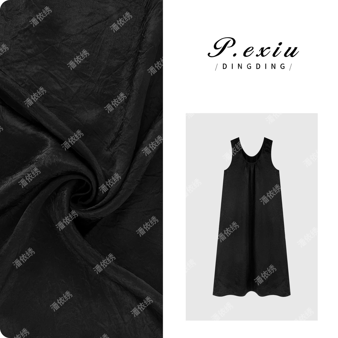 PanYiXiu/潘依绣【温婉佳人】100%醋酸法式优雅U领抽褶连衣裙SH1686