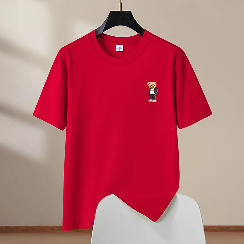 夏季男装男士宽松T恤圆领高端200克新款印花T恤宽松潮牌短袖大码