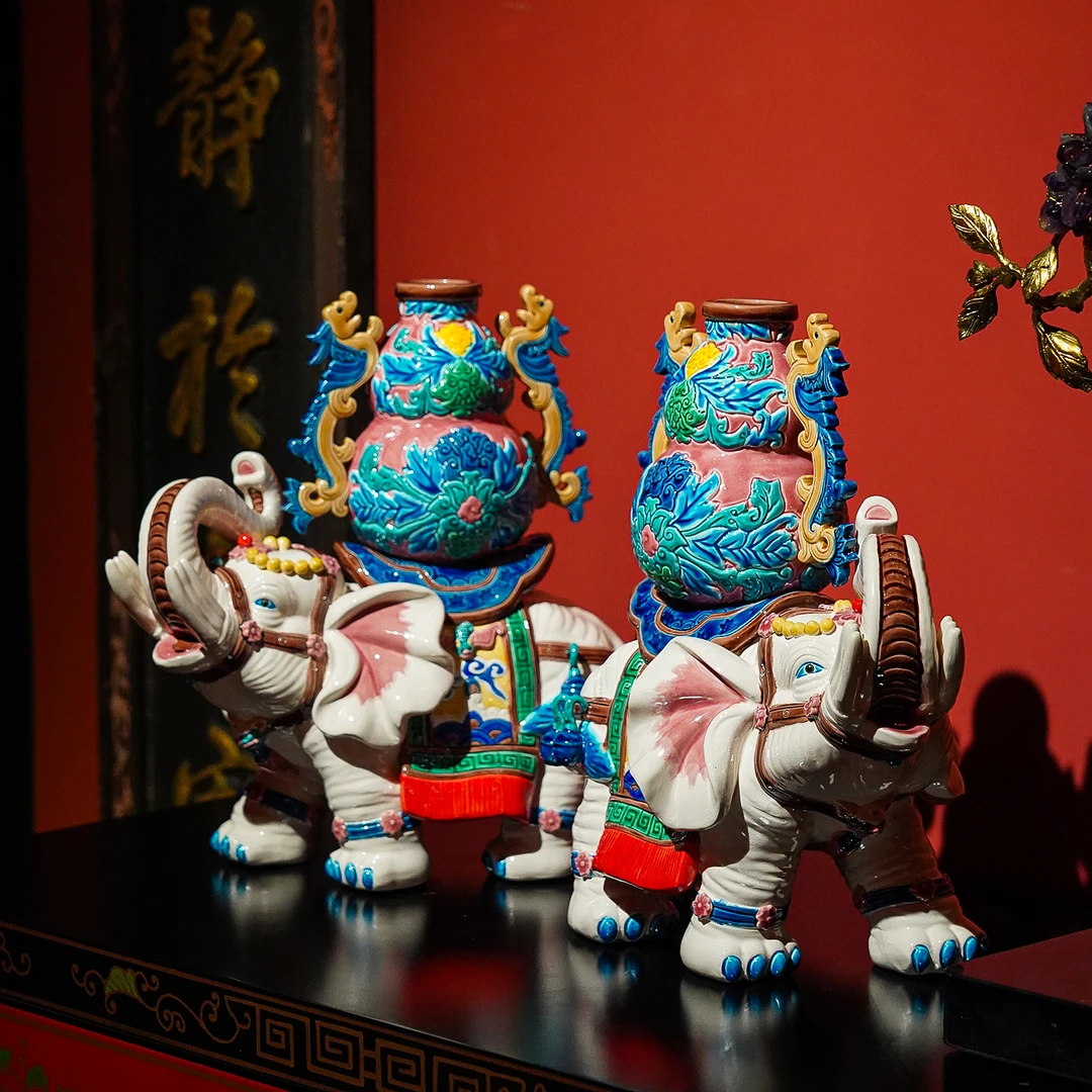 【本尼家】非遗手工彩釉交趾陶家居桌面装饰玄关摆件-大号太平有象
