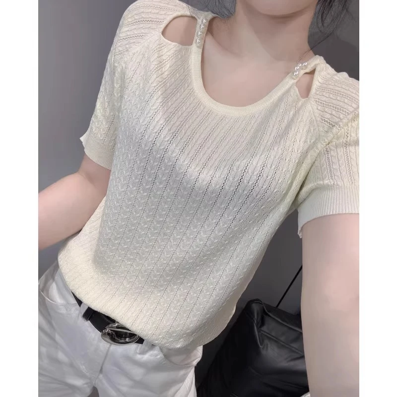 冰丝针织衫女2025夏季新款设计感性感露肩气质时尚慵懒风上衣女