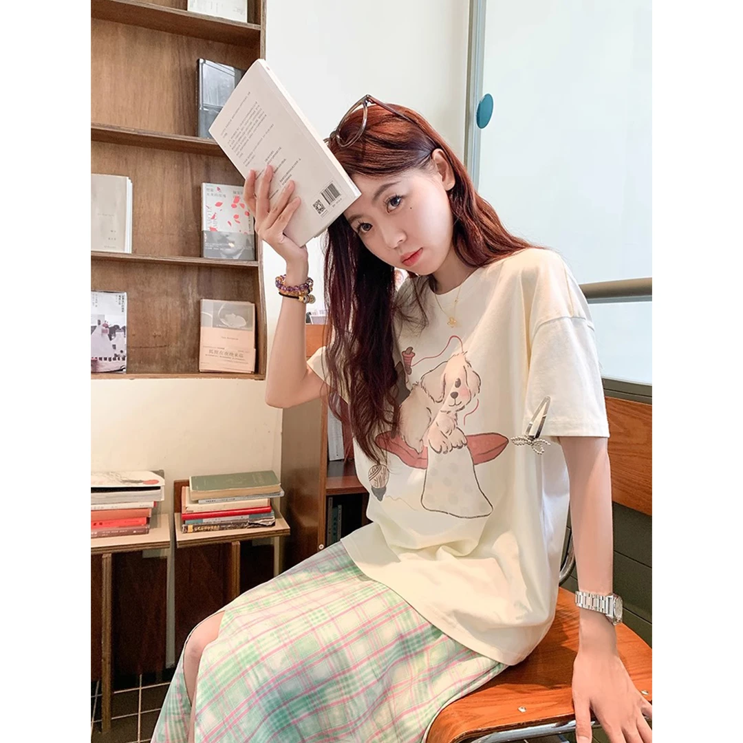 新款夏季新款小个子学院风短袖t恤宽松显瘦百搭女生韩系ins衣服