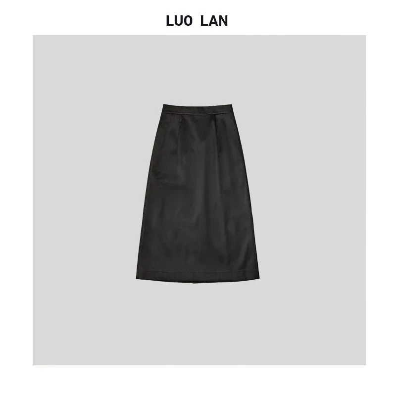 DAMEI OOTD 小众高级女装简约气质缎面后开叉直筒半裙 YLM0013