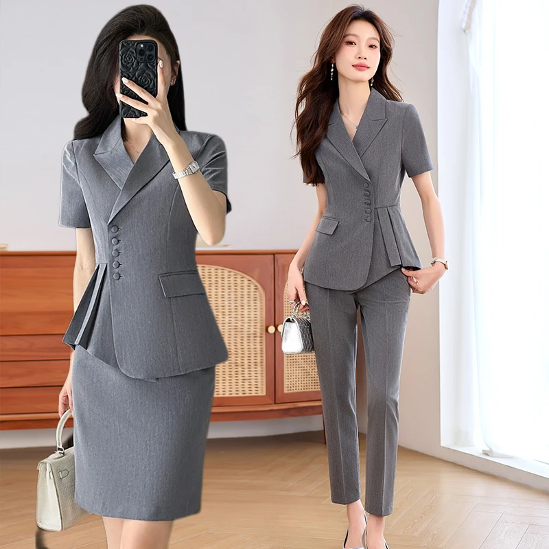 时尚新款西装套装女气质春夏西服女神范显瘦小个子修身工作服9730