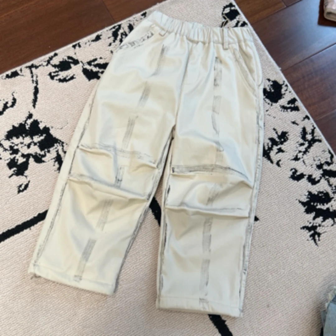 【编号Q139】A244182290-34-儿童  港风涂鸦束脚裤浅卡其-yew