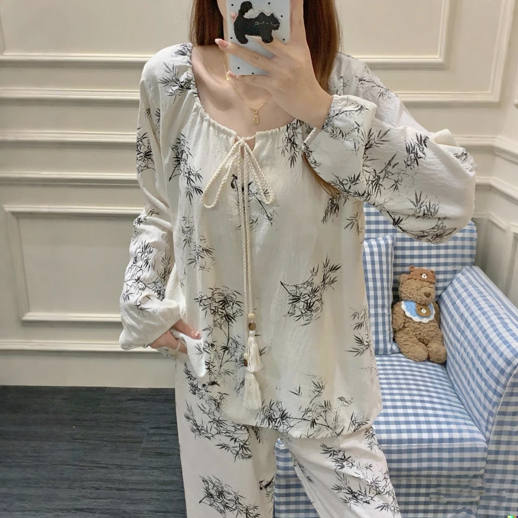 睡衣女款秋冬薄款2025新款带胸垫甜美网红公主风可外穿家居服套装