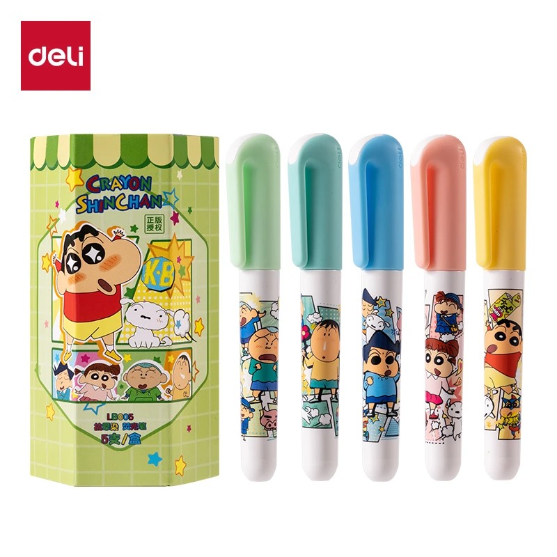 得力LB005蜡笔小新抗晕染荧光笔(混)(5支盒)