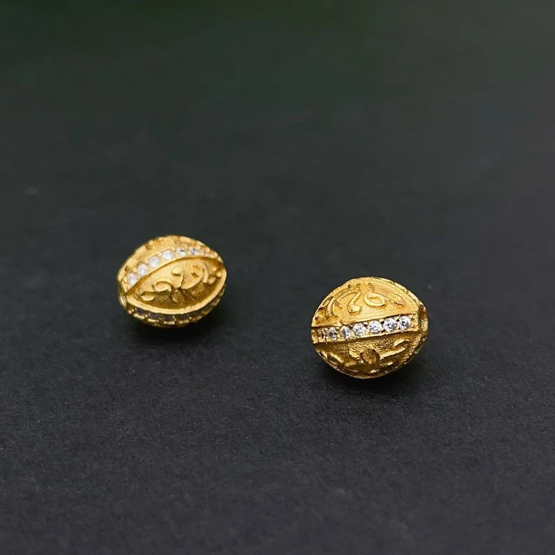 925银银制品 【萌宝饰品】B892金色橄榄珠豪华镶嵌通孔7.8*8.5mm
