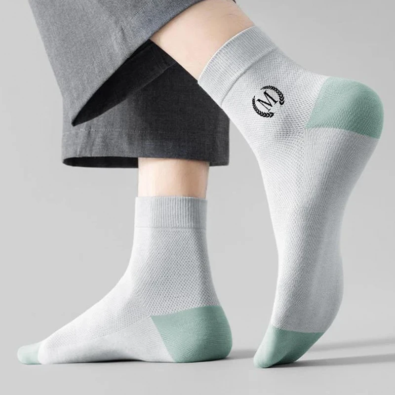袜子男士夏季薄款防臭运动袜吸汗抗菌网眼休闲骑行透气中筒袜短袜