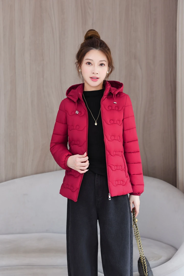 女短款加厚连帽棉衣棉服修身女士时尚拼接休闲冬季多巴胺服装