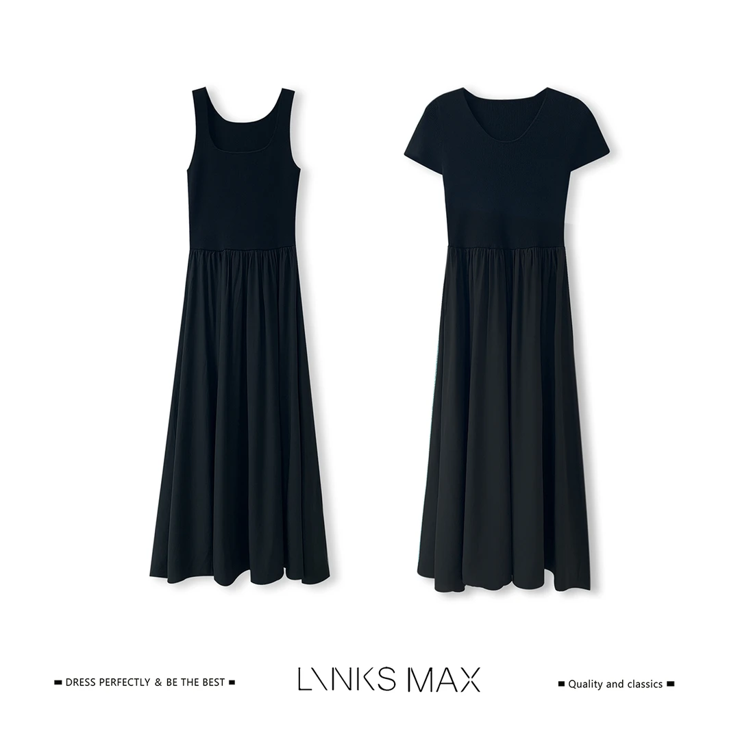 Links Max【路飞专属】赫本风芭蕾领针织衫拼接梭织凉感连衣裙35513