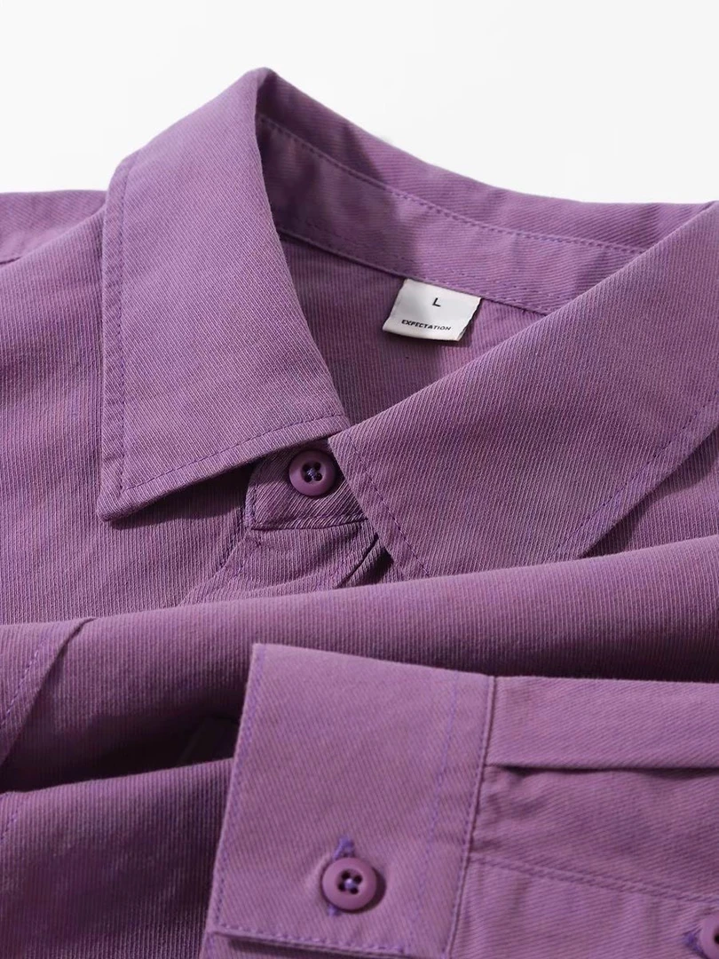 100纯棉轻奢复古显白紫内搭专用衬衫女宽松百搭长袖遮肉衬衣外套