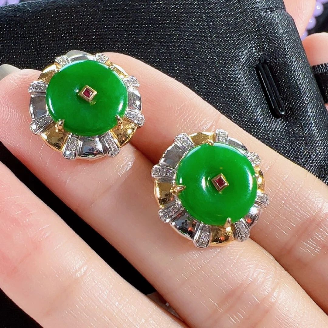 翡翠18K金镶嵌耳饰签收后24小时鉴赏期