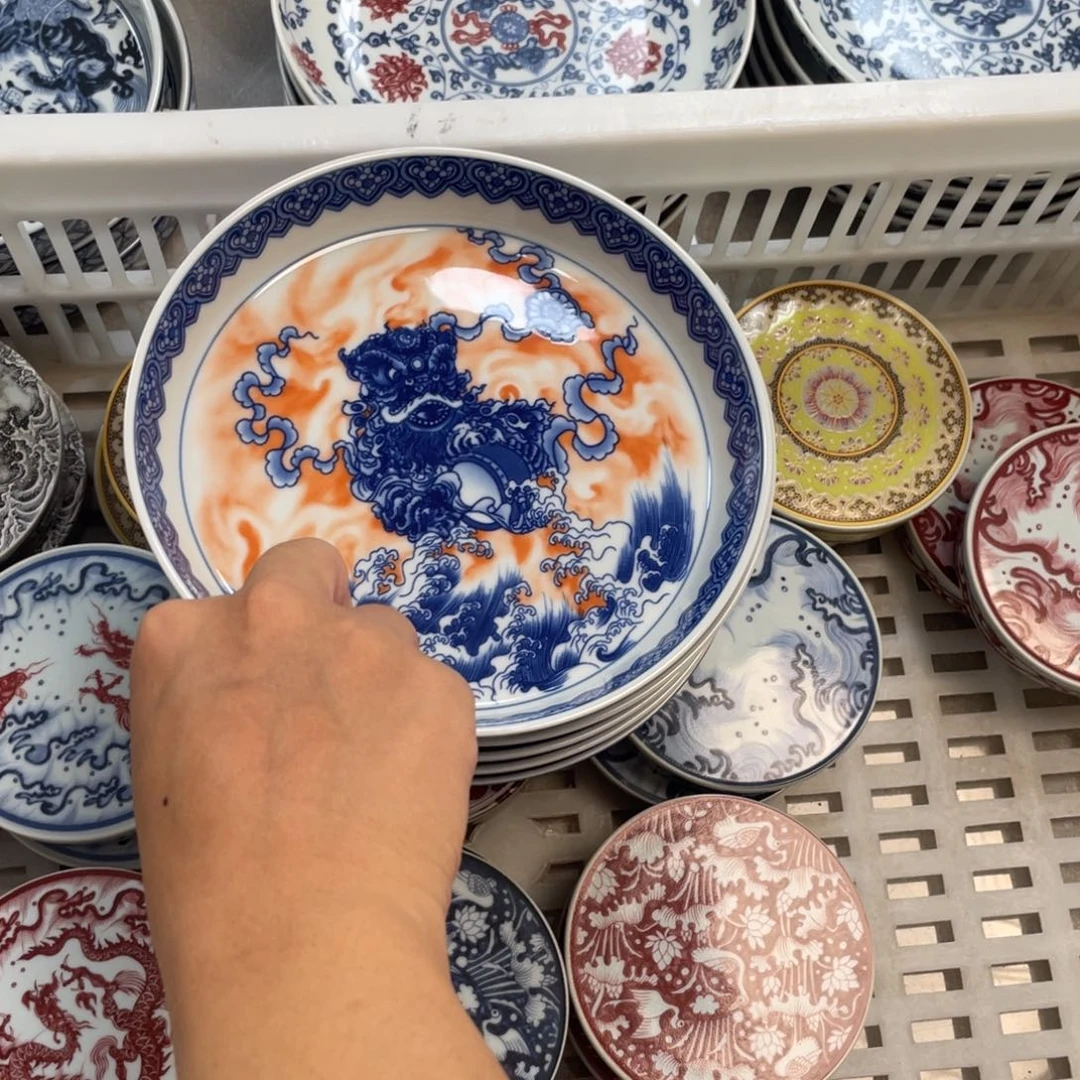 瓷片景德镇梵红醒狮子大壶承