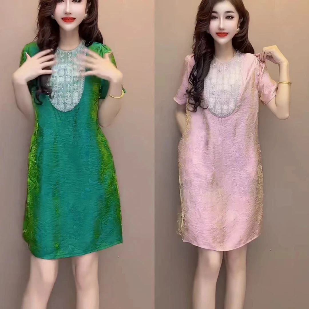 夏季宽松洋气时尚中长款韩版重工连衣裙