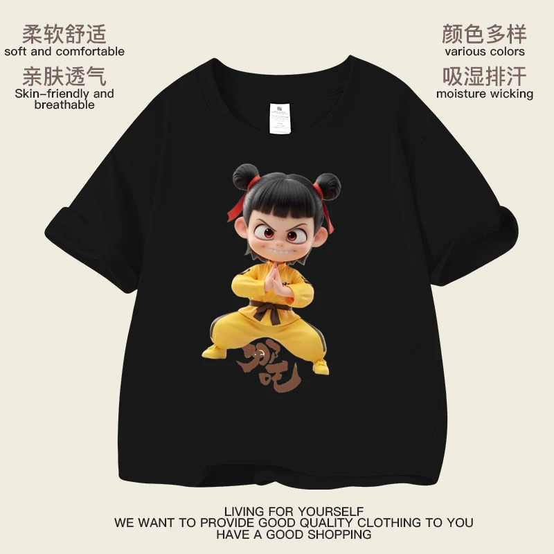 2025哪吒2魔童闹海周边春秋新款男女小中大儿童纯棉宽松上衣短袖7