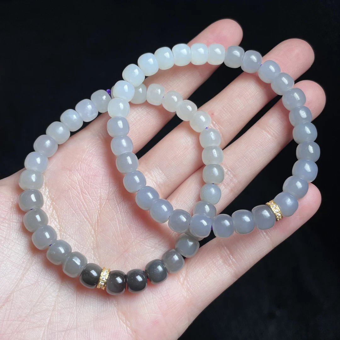 L【玉氏珠宝】925银和田玉烟紫手串-约7mm 多样性发一 CAN060875