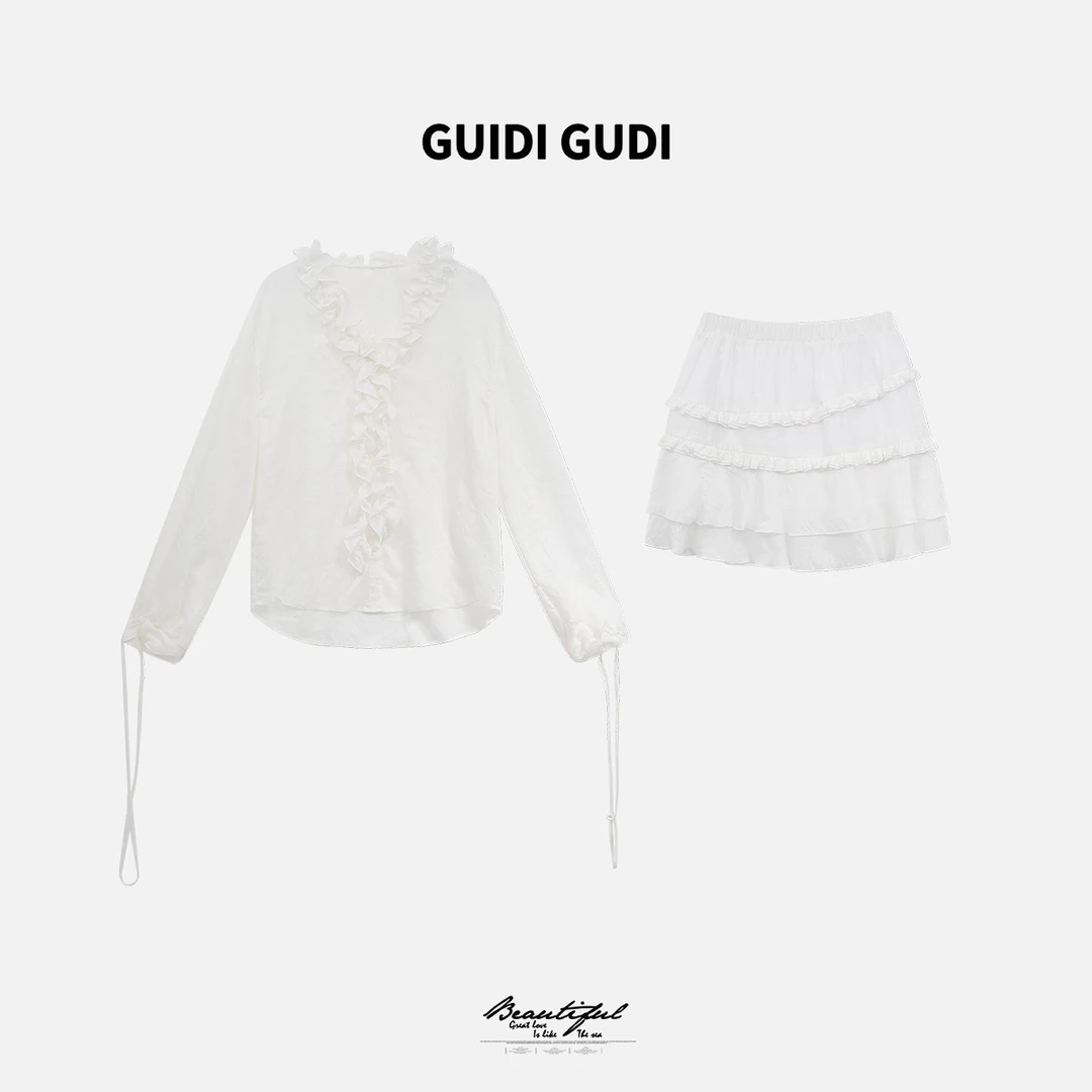 GUIDI GUDI【美梦】黄加蓝两件套T恤+半裙套装