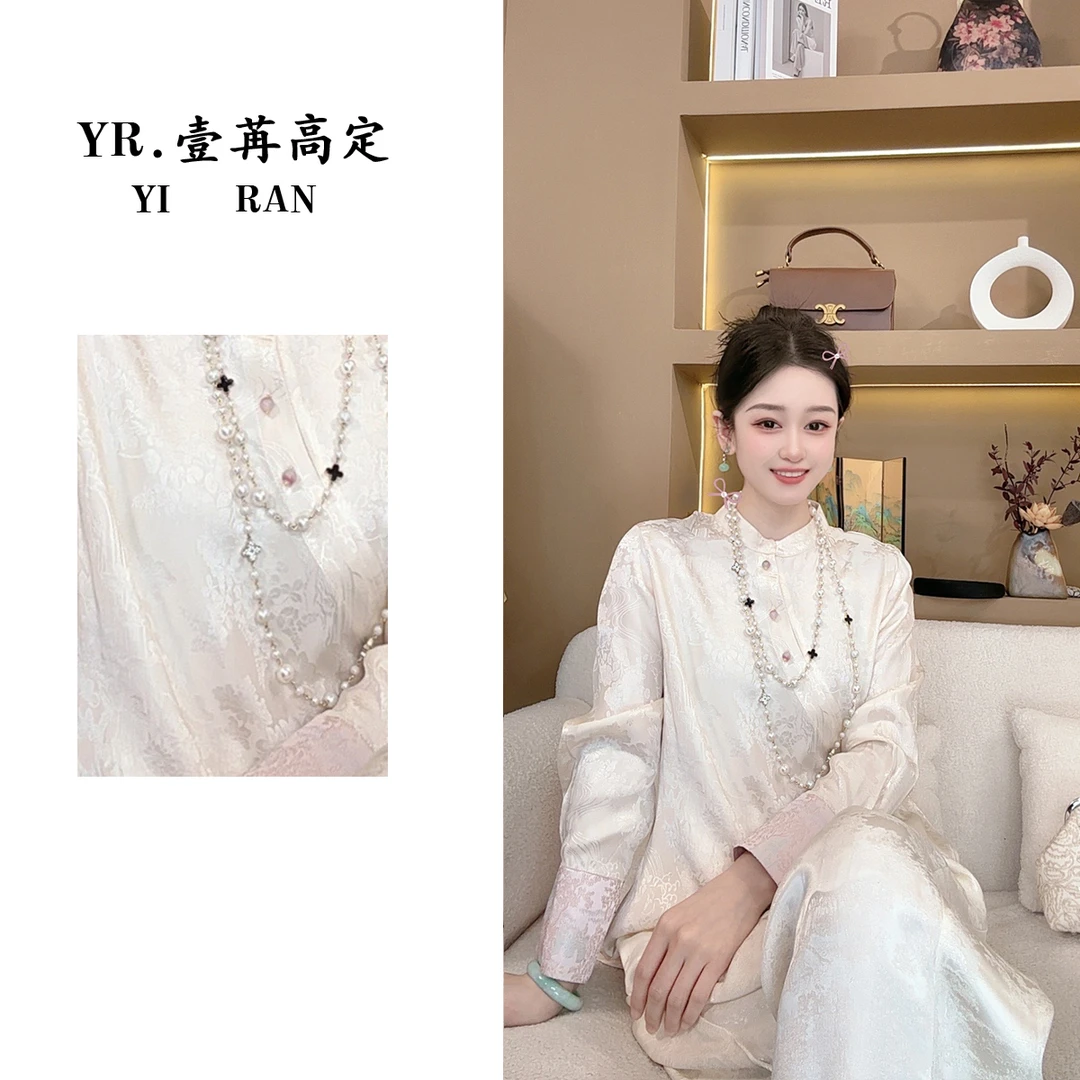 壹苒高定【春和景鸣上衣】新中式重工手工钉珠提花上衣 YC3959