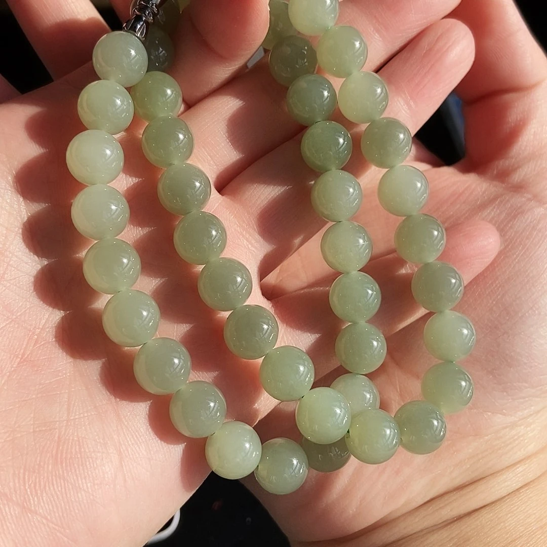 和田玉手链未镶嵌A****天10mm晴水妈妈链