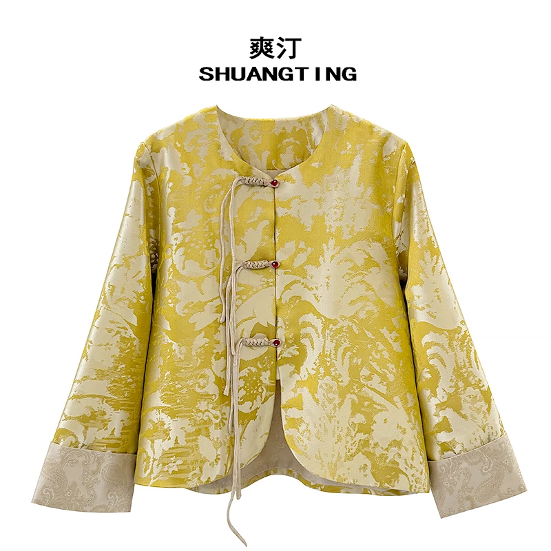 Jokara/丘可儿【归野集】国风盘扣流苏外套提花撞色气质复古上衣春