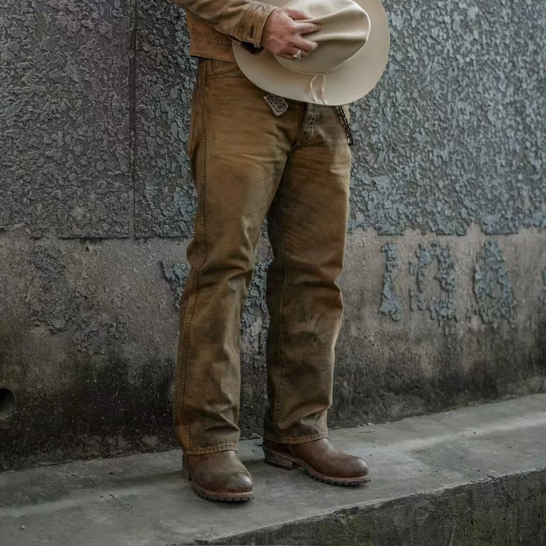 TRADBAND泥染牛王，高腰直筒裤型，做旧