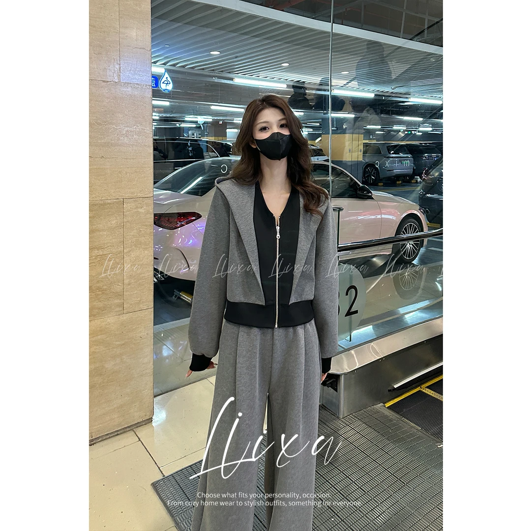 Liixu休闲运动套装女春新款洋气高级感显瘦阔腿裤两件套L51TZ015