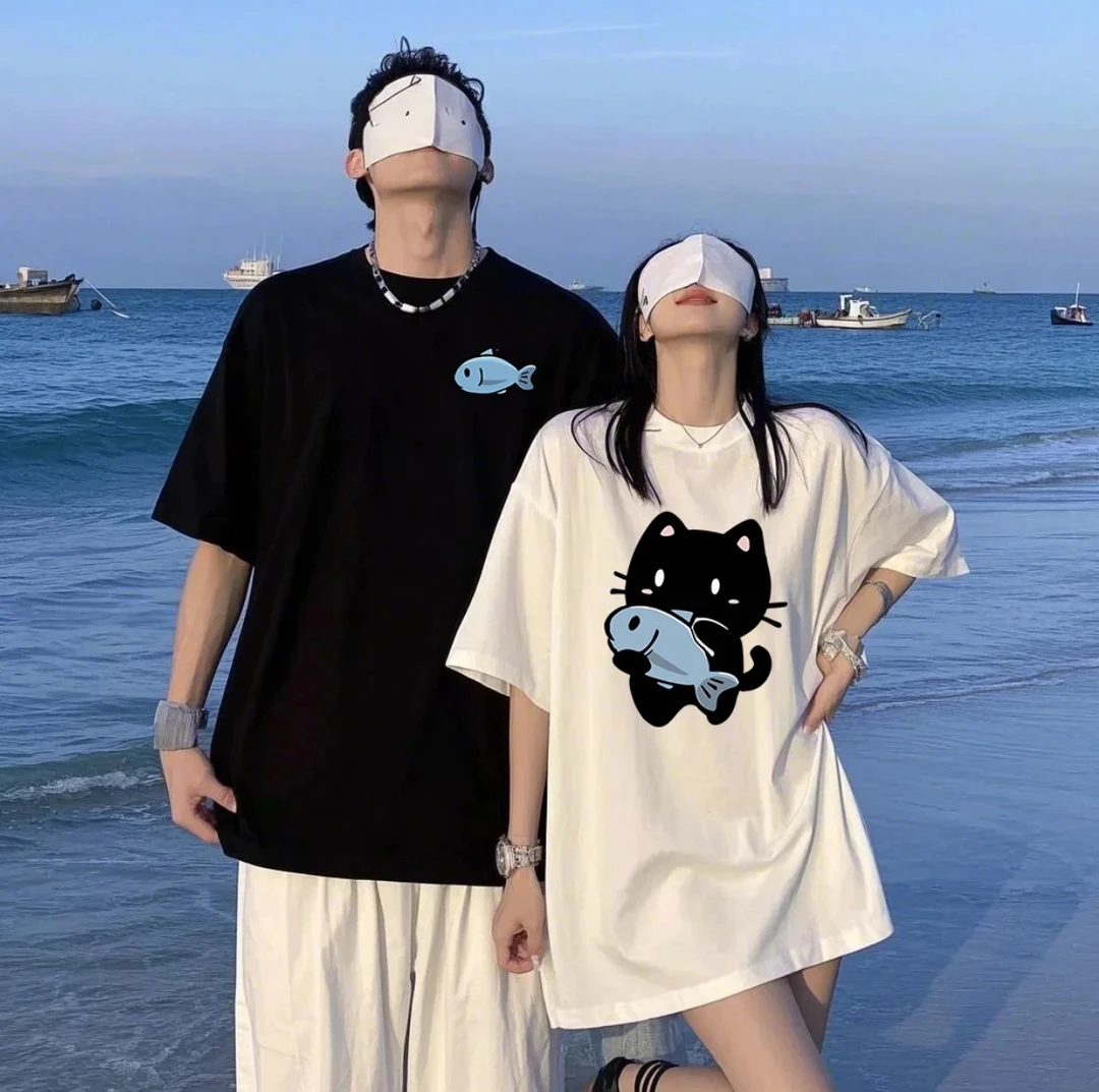 【两件装】情侣装夏季T恤早春男女圆领短袖夏天潮流休闲纯棉体恤