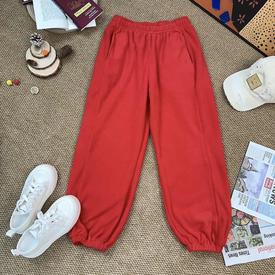 2024秋冬季新款纯色加绒加厚休闲裤束脚裤7501