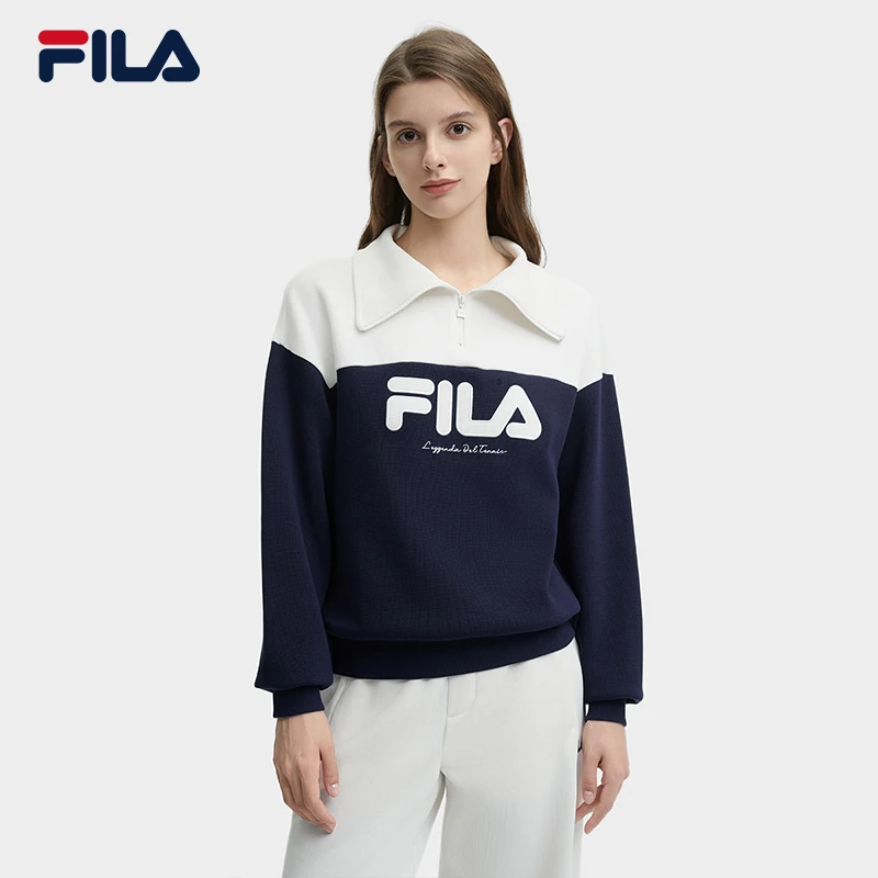 Fila/斐乐女款运动卫衣拼色半拉链翻领针织上衣套头衫F11W449203F