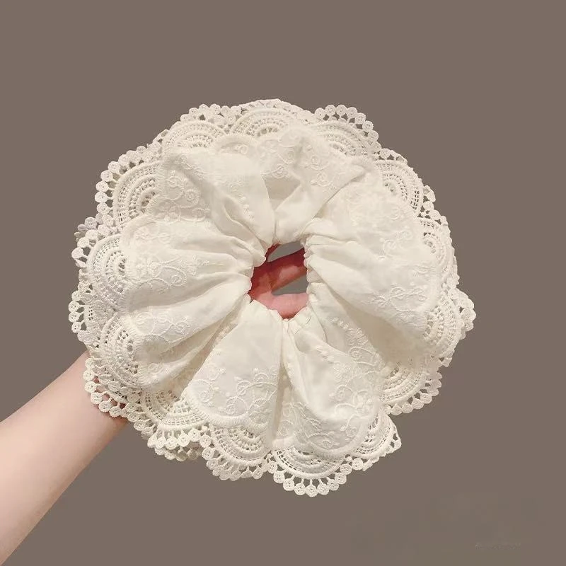 【晨妍专属】温柔花边白色复古蕾丝大肠发圈超大号双层头花高级感