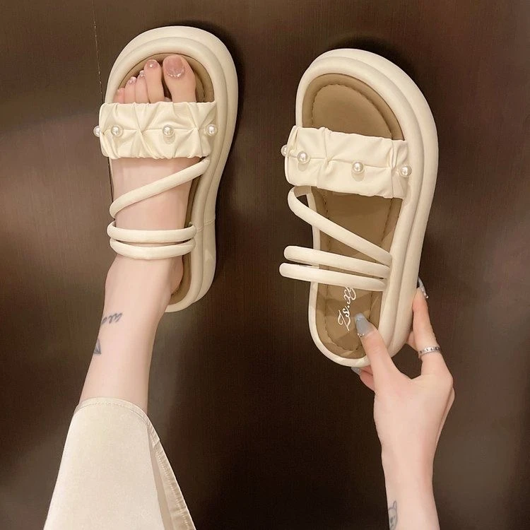 拖鞋女外穿2024夏季新款简约一字带厚底休闲沙滩罗马凉拖日常度假