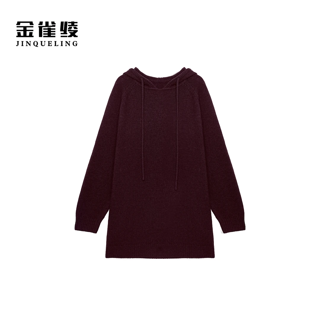 金雀绫【暖绒微醺】时尚宽松加宽加大中长款连帽毛衣SZAK3SHL158