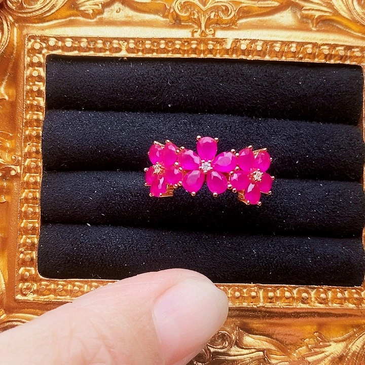 红宝石戒指银S925镶嵌