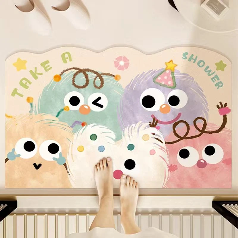 家用可爱吸水卡通浴室耐脏地垫趣味卫生间门口软硅藻泥防滑脚垫