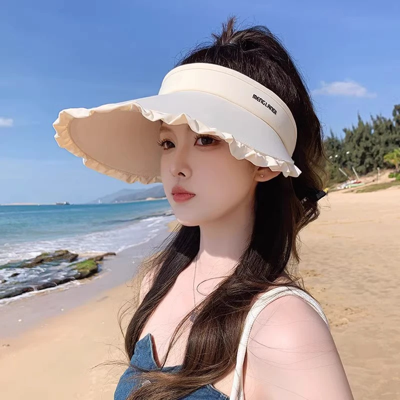 2025新款日系甜美花边冰丝空顶帽大檐太阳帽女shq