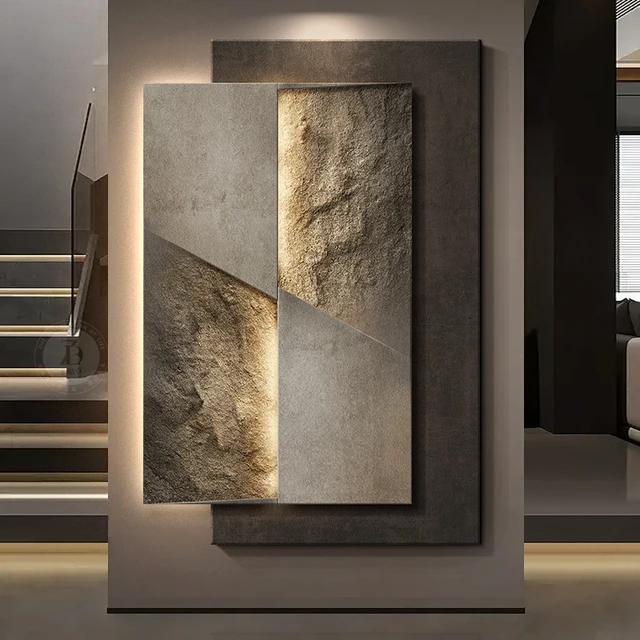 轻奢高级感立体砂岩画玄关装饰画高端大气抽象客厅沙发背景墙壁画