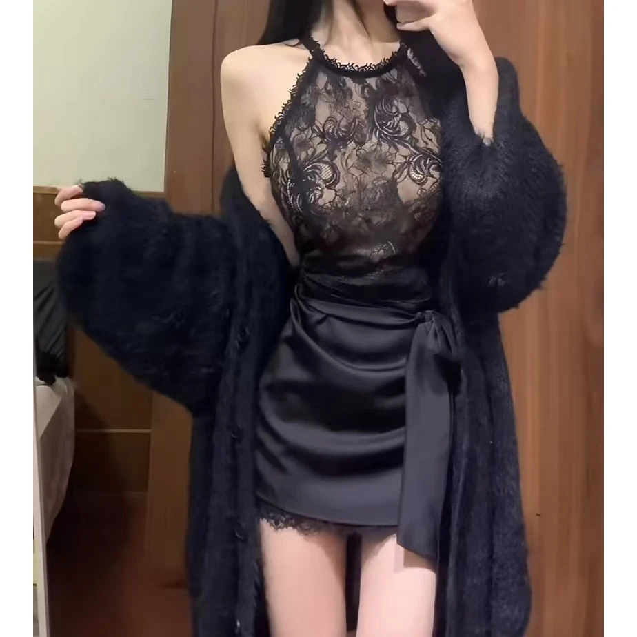 【KEKE】气质千金风蕾丝拼接连衣裙女装入秋一整套穿搭中长款外套