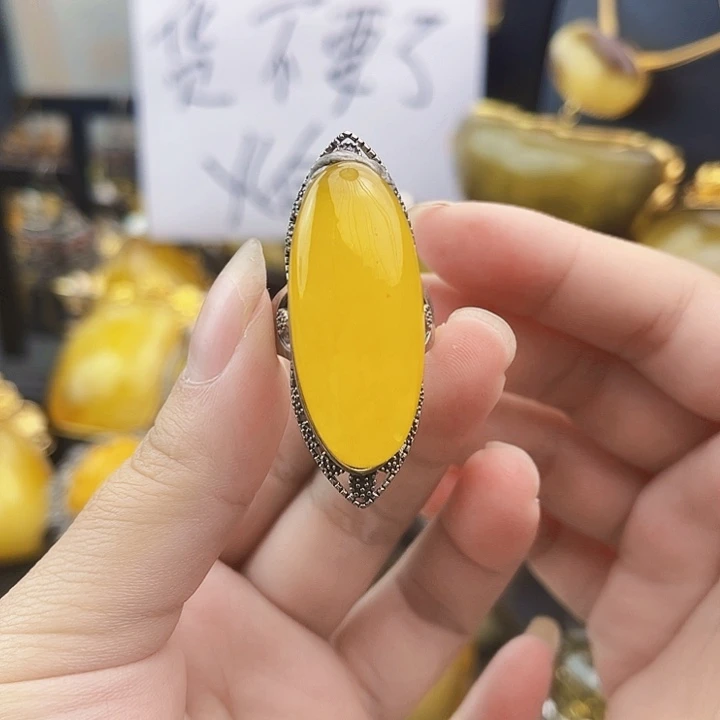裸石琥珀银S925镶嵌