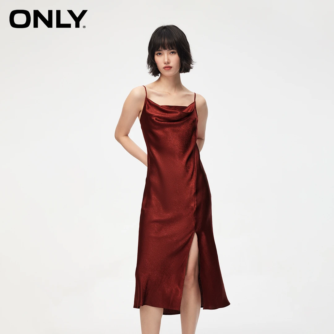 ONLY2024秋季新款时尚优雅侧开叉中长款吊带连衣裙女士|124107041