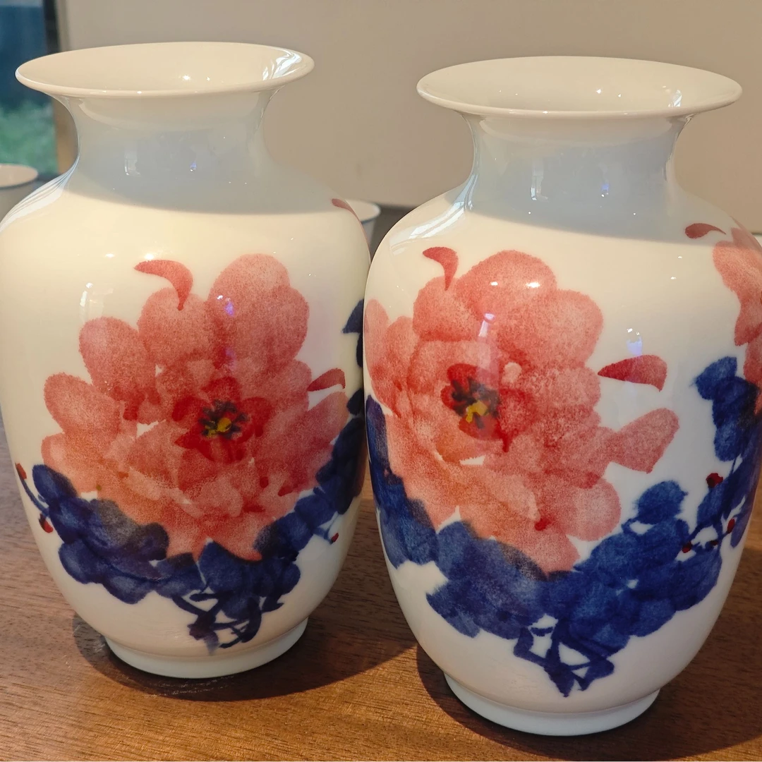 景德镇陶瓷花开富贵冬瓜一对