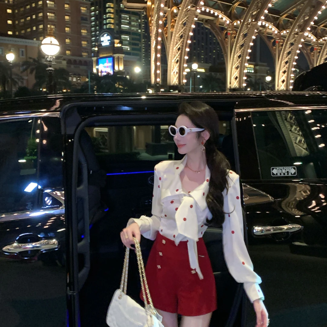 【雅乔定制】甜酒波尔卡 高级感收腰复古波点白衬衫DYZY-25067672