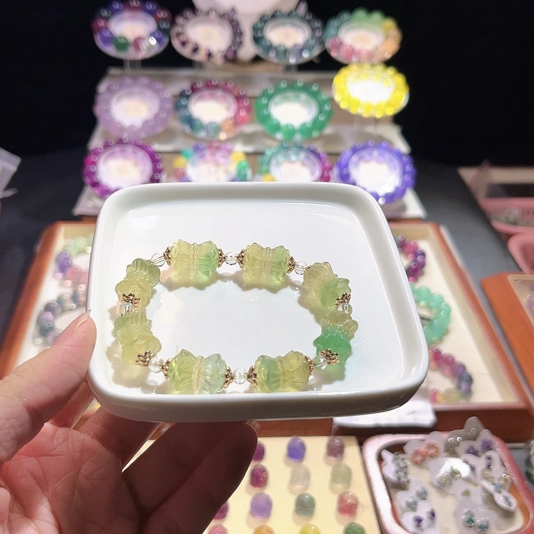 萤石手链未镶嵌福利清并蒂莲