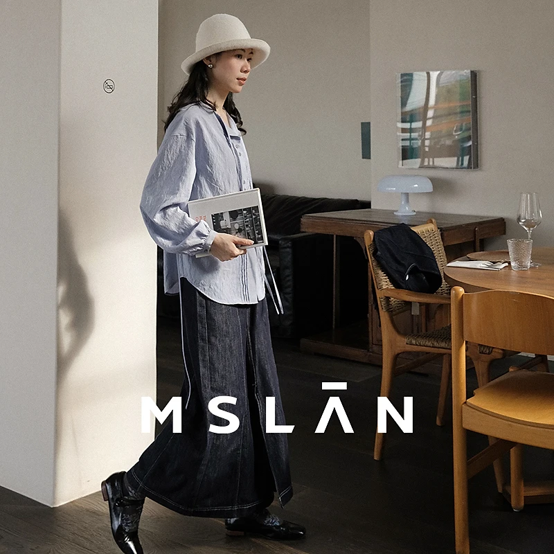 【秀场同款】MSLAN商场同款春季新款不规则腰头开叉牛仔半裙MGAQ064