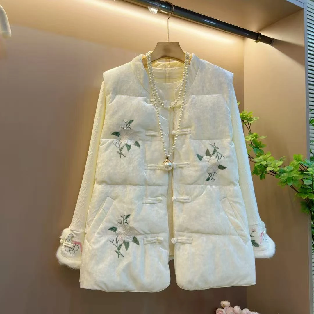 新款复古中式刺绣盘扣马甲两件套（衣长70左右）