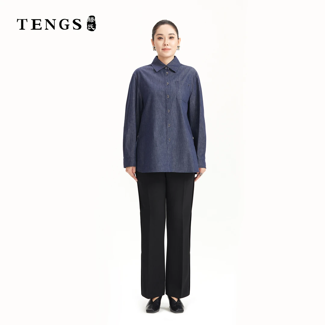 TENGS滕氏女装秋季新款时尚休闲牛仔棉长袖衬衫
