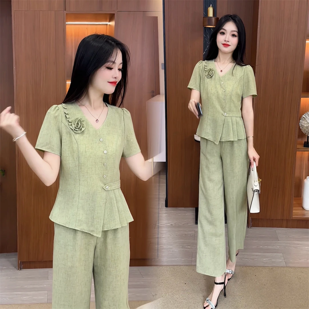 【婉星儿品牌】显瘦气质洋气时尚休闲夏季减龄短袖套装小个子高腰