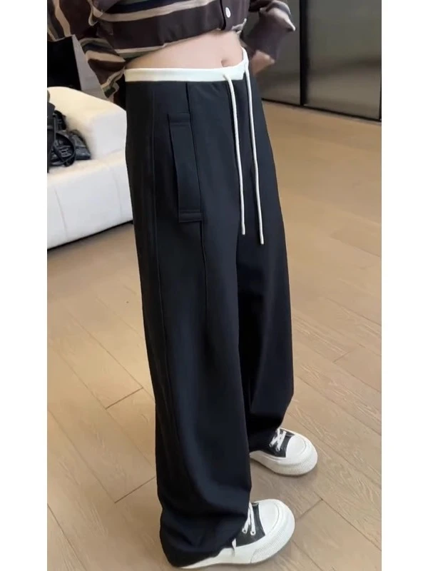 夏季新款高级感黑色西装阔腿裤女大码胖mm高腰休闲垂感直筒长裤子