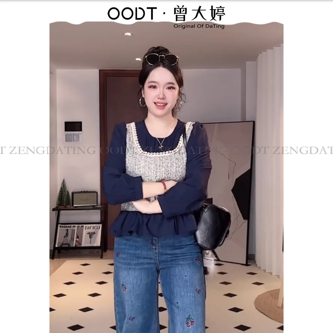 法式复古假两件撞色亮片背心衬衫女春秋新款设计感小众减龄上衣