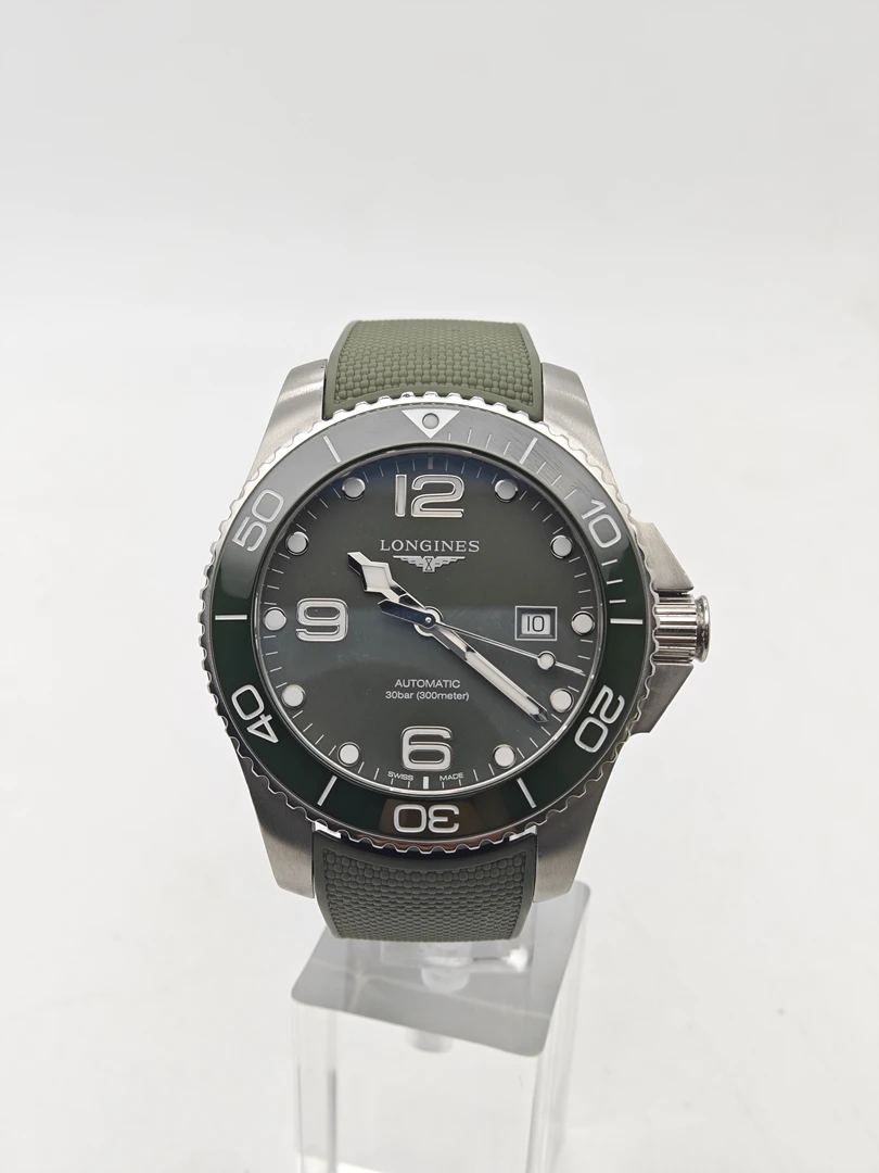 99新 Longines/浪琴 男士机械潜水表康卡斯系列绿盘休闲胶带41mm